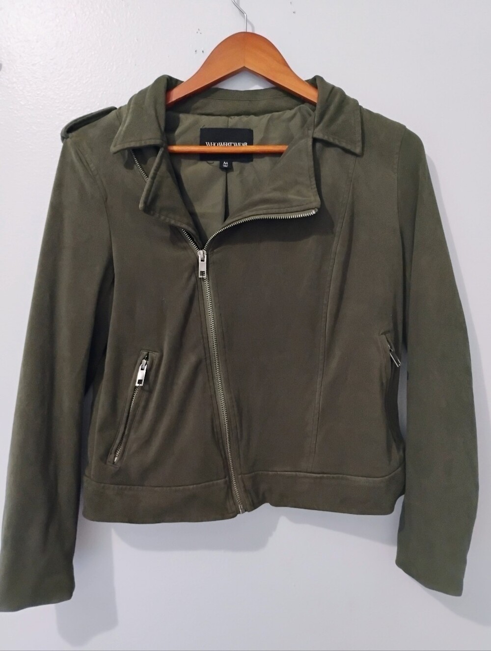 Who What Wear Olive Suede Moto Jacket - Women's